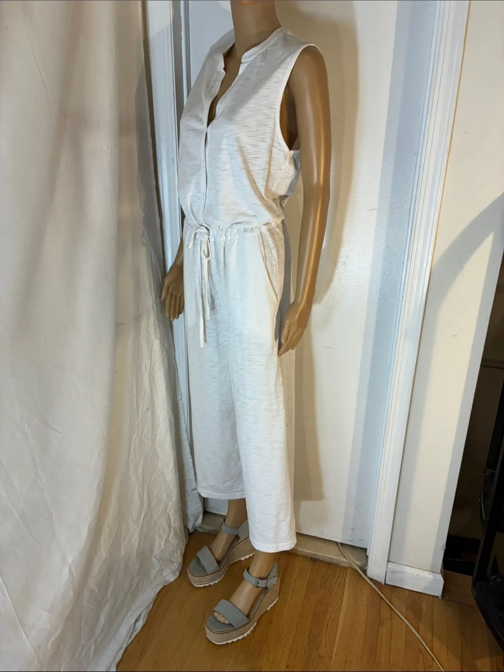 Classic Michael Kors White Sleeveless Drawstring Jumpsuit